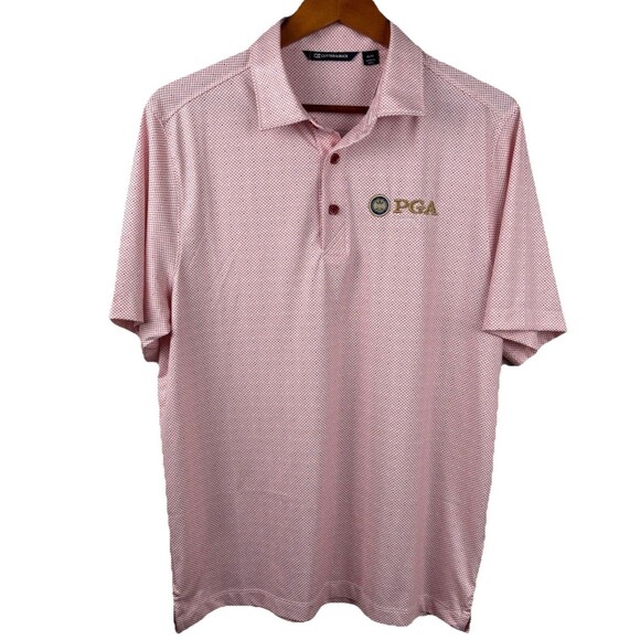 PGA polo shirt men Medium Red & White Spandex polyester Golf PGA Gateway Section - Picture 2 of 8